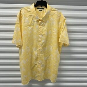Perry Ellis Resort Men's 3XL Yellow White Tropical Hawaiian Aloha Short Sleeve